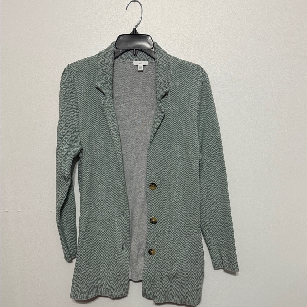 J.Jill Button Up Cardigan Blue Chevron with pockets